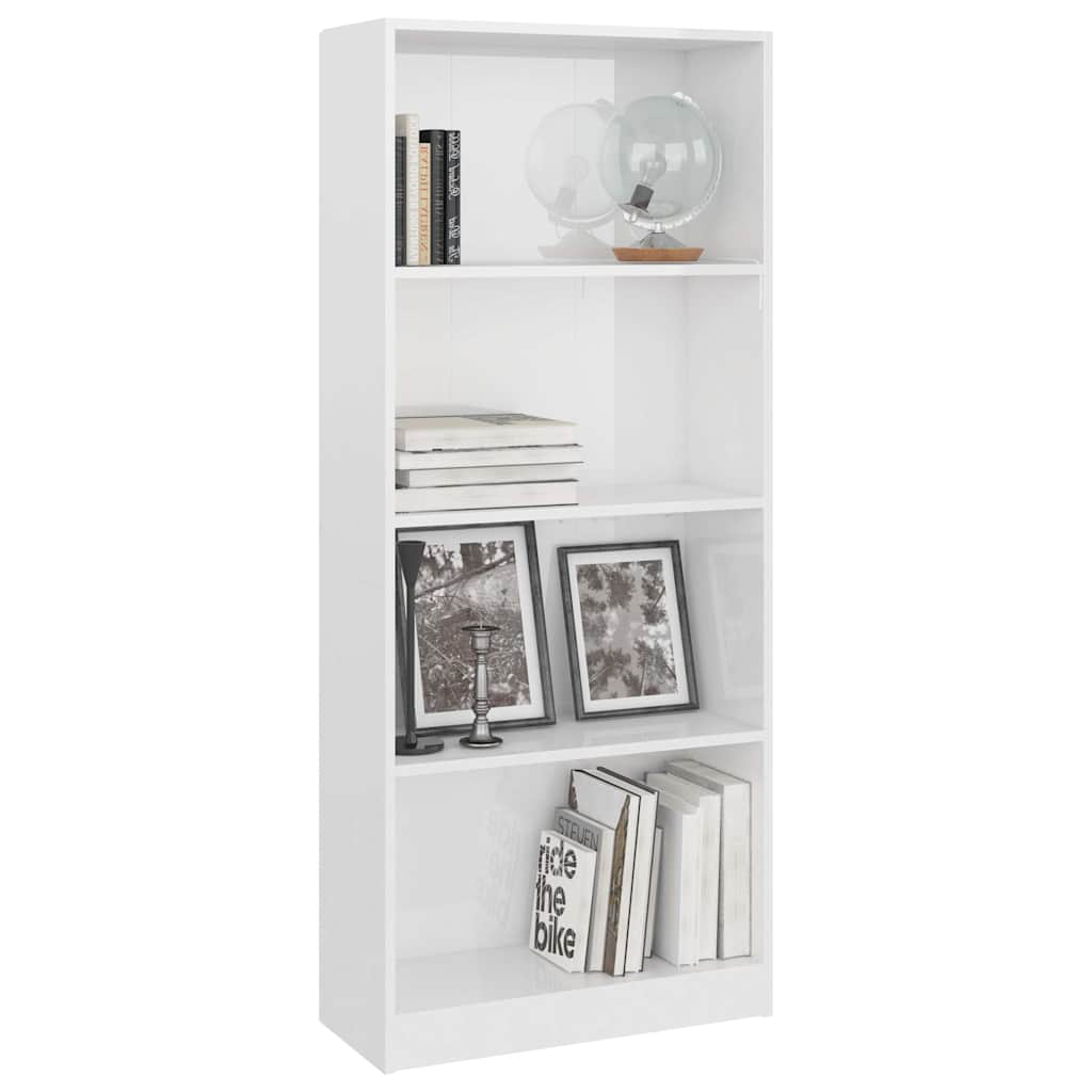 Βιβλιοθήκη με 4 Ράφια Γυαλιστερό Λευκό 60x24x142 εκ Επεξ. Ξύλο