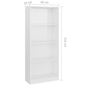 Βιβλιοθήκη με 4 Ράφια Γυαλιστερό Λευκό 60x24x142 εκ Επεξ. Ξύλο