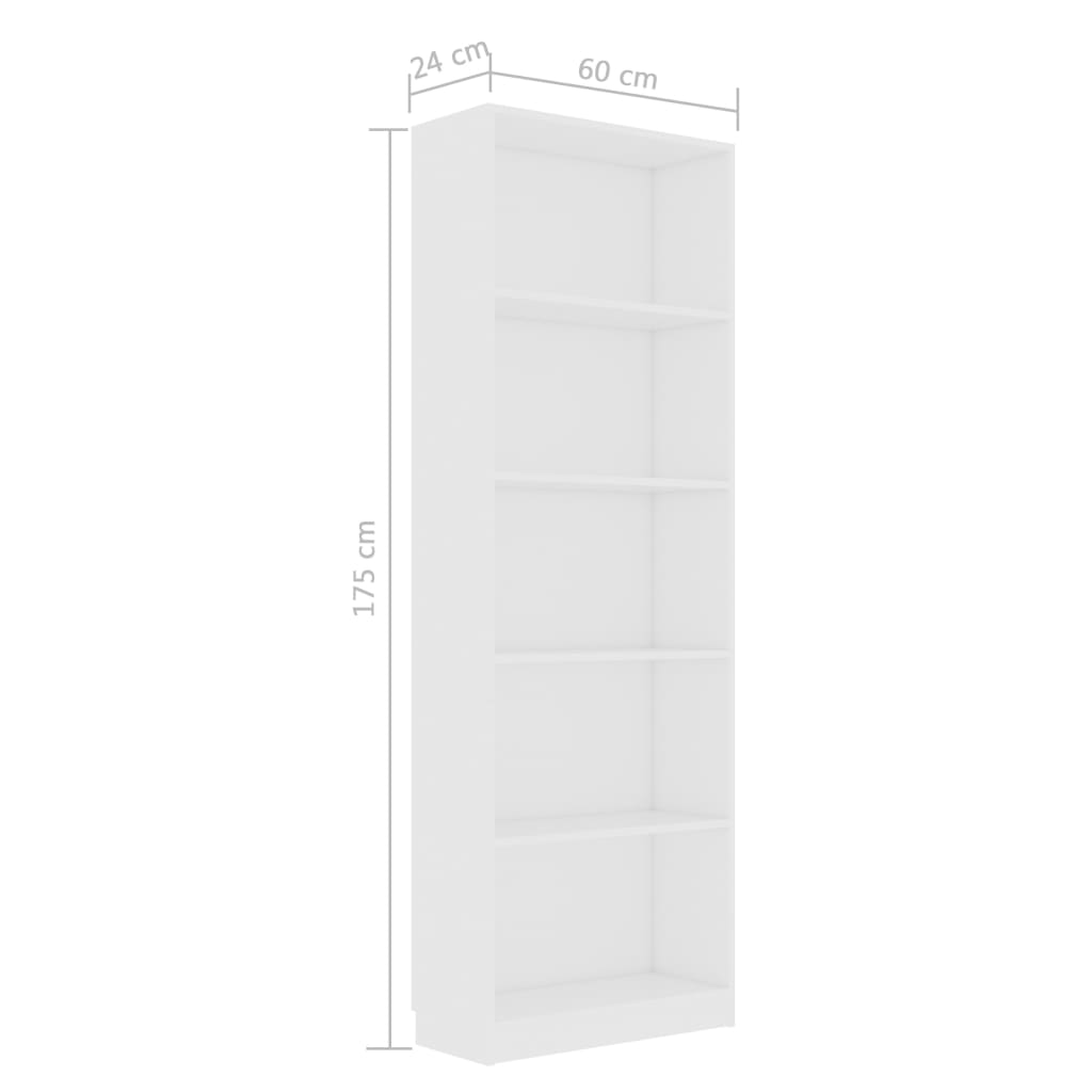 Βιβλιοθήκη με 5 Ράφια Λευκή 60 x 24 x 175 εκ. από Επεξ. Ξύλο