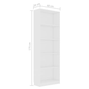 Βιβλιοθήκη με 5 Ράφια Λευκή 60 x 24 x 175 εκ. από Επεξ. Ξύλο