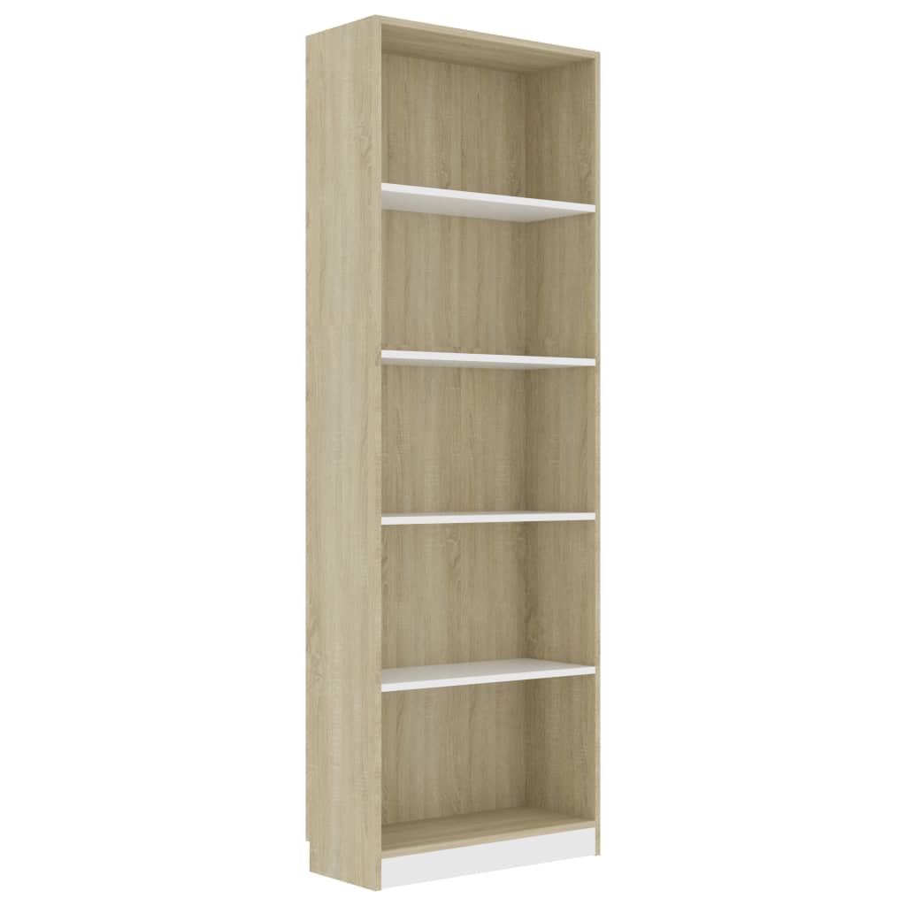Βιβλιοθήκη με 5 Ράφια Λευκό/Sonoma 60x24x175 εκ. Μοριοσανίδα