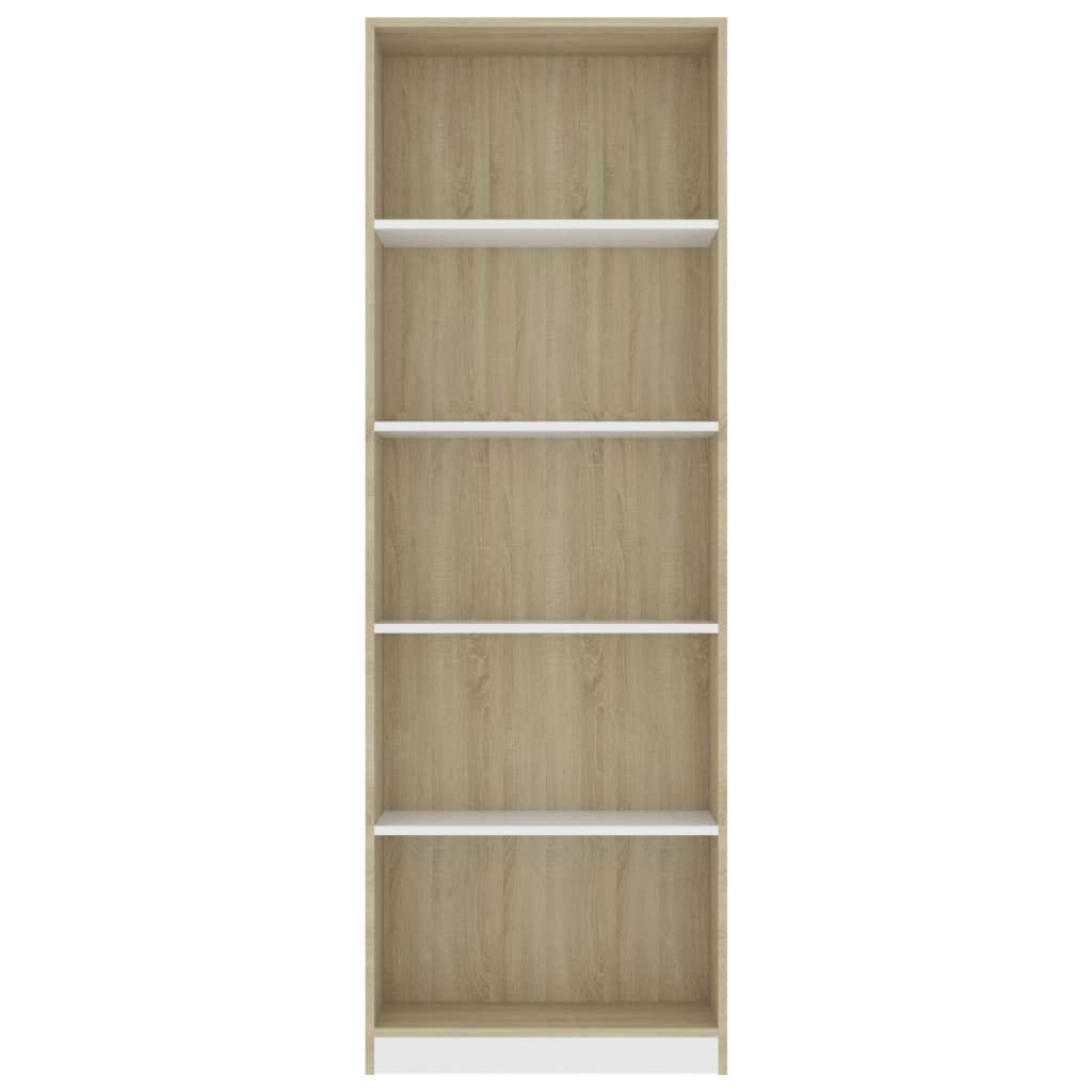 Βιβλιοθήκη με 5 Ράφια Λευκό/Sonoma 60x24x175 εκ. Μοριοσανίδα