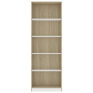 Βιβλιοθήκη με 5 Ράφια Λευκό/Sonoma 60x24x175 εκ. Μοριοσανίδα