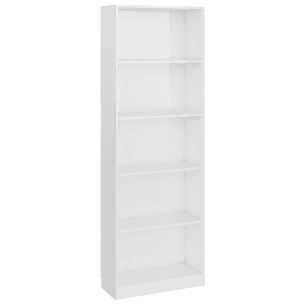 Βιβλιοθήκη με 5 Ράφια Γυαλιστερό Λευκό 60x24x175 εκ Επεξ. Ξύλο