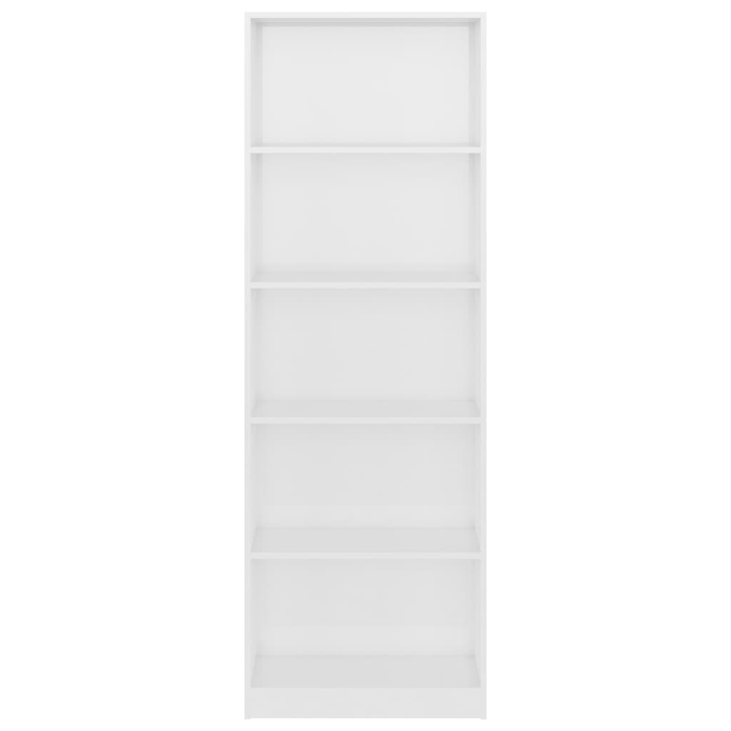 Βιβλιοθήκη με 5 Ράφια Γυαλιστερό Λευκό 60x24x175 εκ Επεξ. Ξύλο