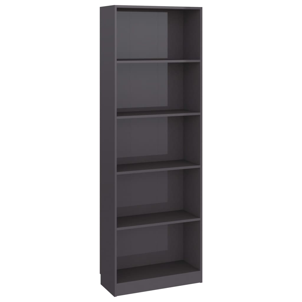 Βιβλιοθήκη με 5 Ράφια Γυαλιστερό Γκρι 60x24x175 εκ. Επεξ. Ξύλο