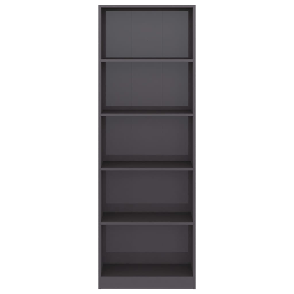 Βιβλιοθήκη με 5 Ράφια Γυαλιστερό Γκρι 60x24x175 εκ. Επεξ. Ξύλο
