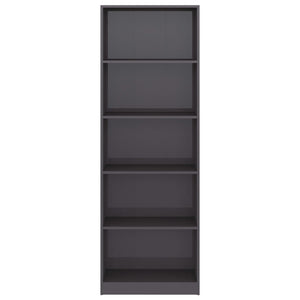 Βιβλιοθήκη με 5 Ράφια Γυαλιστερό Γκρι 60x24x175 εκ. Επεξ. Ξύλο