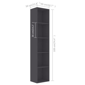 Βιβλιοθήκη Γκρι 40 x 30 x 189 εκ. από Μοριοσανίδα - Pakobazaar