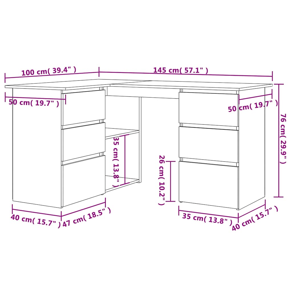 Γραφείο Γωνιακό Γυαλιστερό Λευκό 145x100x76 εκ. από Επεξ. Ξύλο