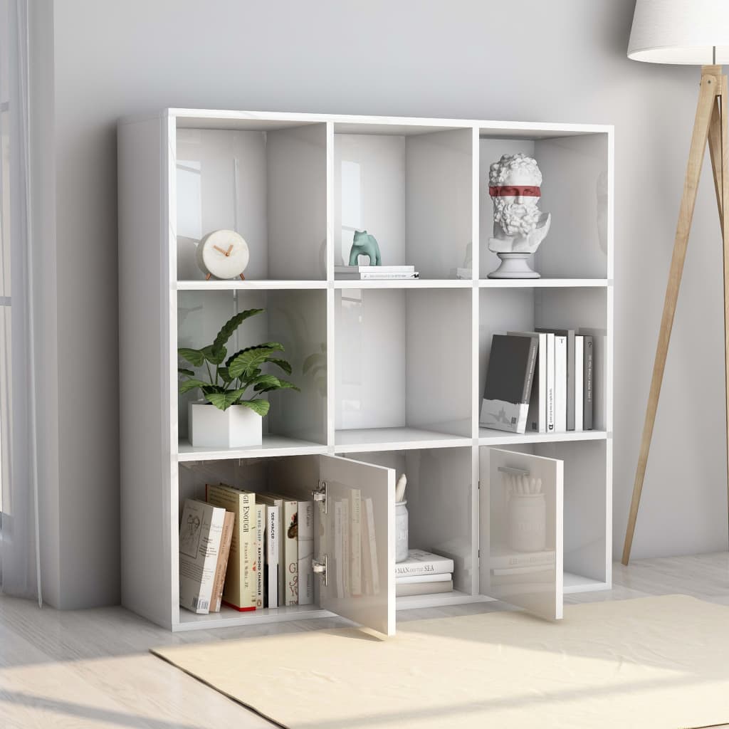 Βιβλιοθήκη Γυαλιστερό Λευκό 98 x 30 x 98 εκ. από Επεξ. Ξύλο - Pakobazaar