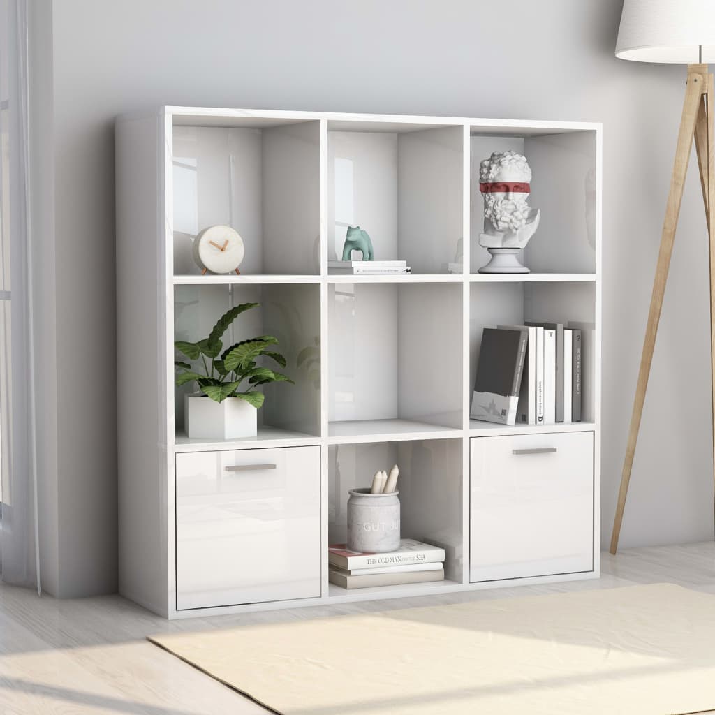 Βιβλιοθήκη Γυαλιστερό Λευκό 98 x 30 x 98 εκ. από Επεξ. Ξύλο - Pakobazaar