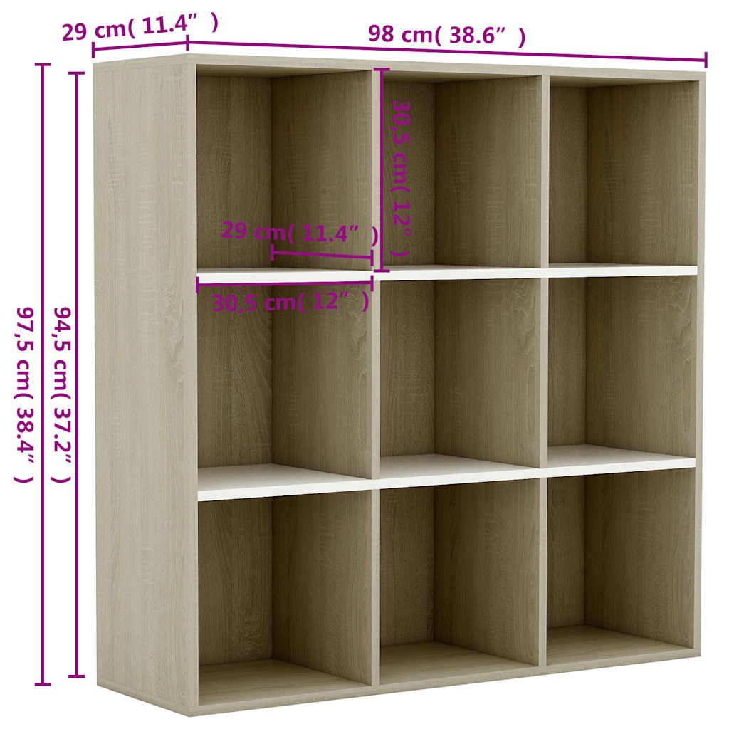 Βιβλιοθήκη Λευκό / Sonoma Δρυς 98x29x97,5εκ. Επεξεργασμένο Ξύλο
