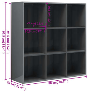 Βιβλιοθήκη Γυαλιστερό Γκρι 98x29x97,5 εκ. Επεξεργασμένο Ξύλο