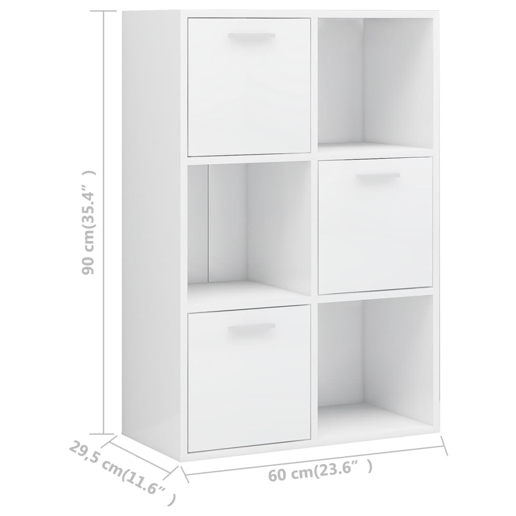 Ραφιέρα με Ντουλάπια Γυαλιστ. Λευκό 60x29,5x90 εκ. Επεξ. Ξύλο