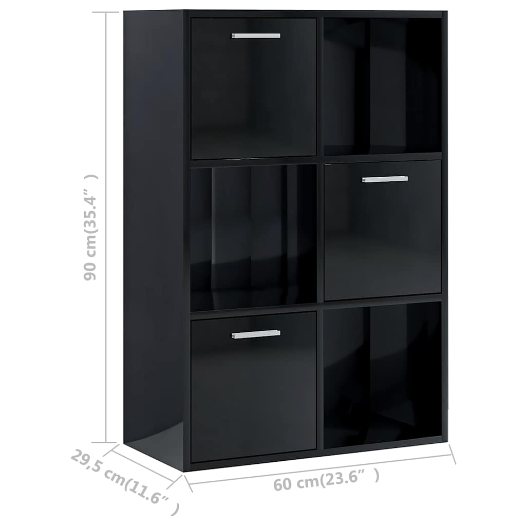 Ραφιέρα με Ντουλάπια Γυαλιστ. Μαύρο 60x29,5x90 εκ. Μοριοσανίδα