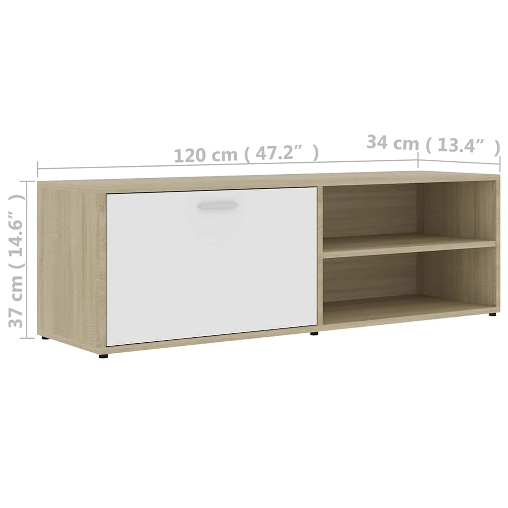 Έπιπλο Τηλεόρασης Λευκό/Sonoma Δρυς 120x34x37 εκ. Επεξ. Ξύλο