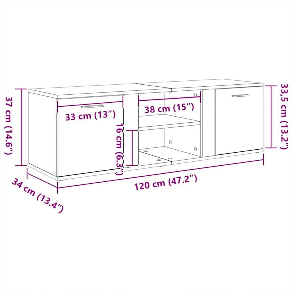 Έπιπλο Τηλεόρασης Λευκό/Sonoma Δρυς 120x34x37 εκ. Επεξ. Ξύλο