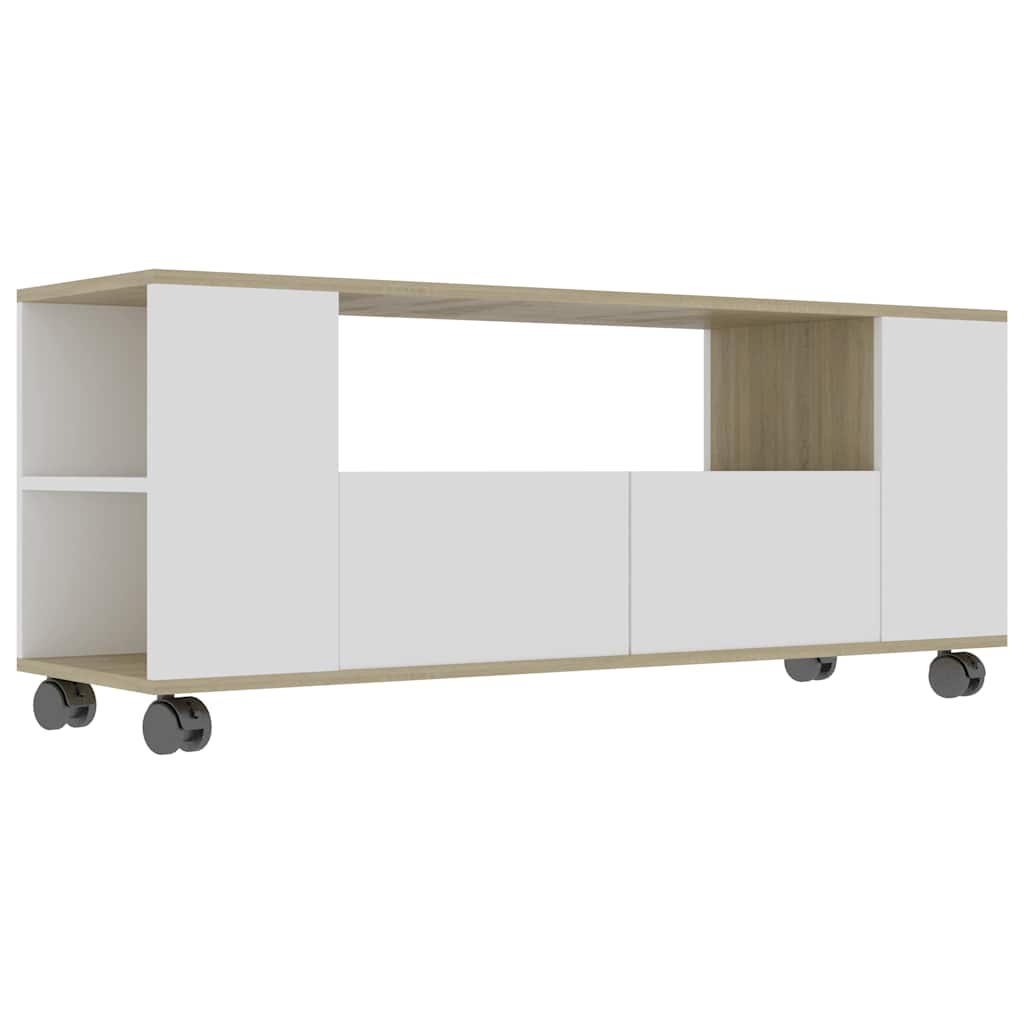 Έπιπλο Τηλεόρασης Λευκό/Sonoma Δρυς 120x35x48 εκ.Επεξ. Ξύλο