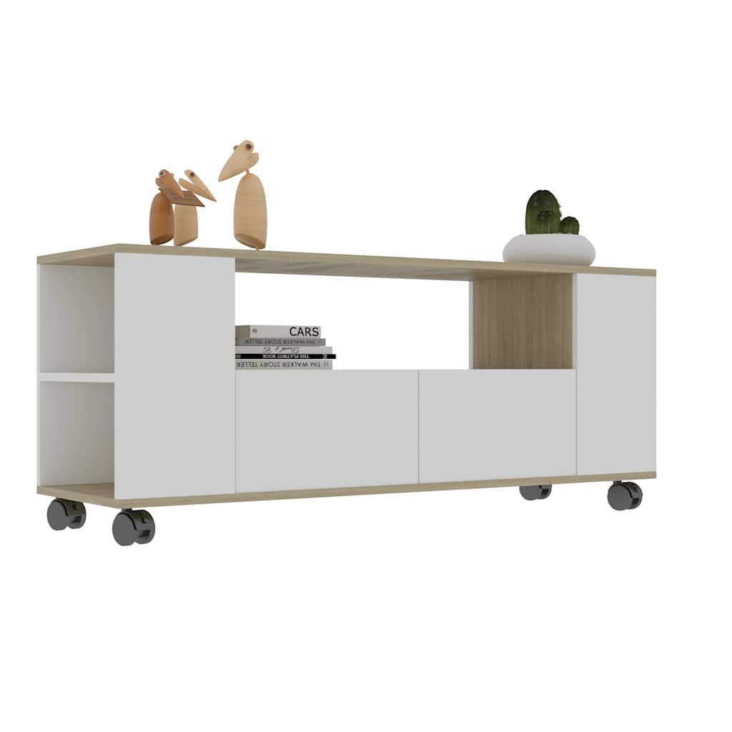 Έπιπλο Τηλεόρασης Λευκό/Sonoma Δρυς 120x35x48 εκ.Επεξ. Ξύλο