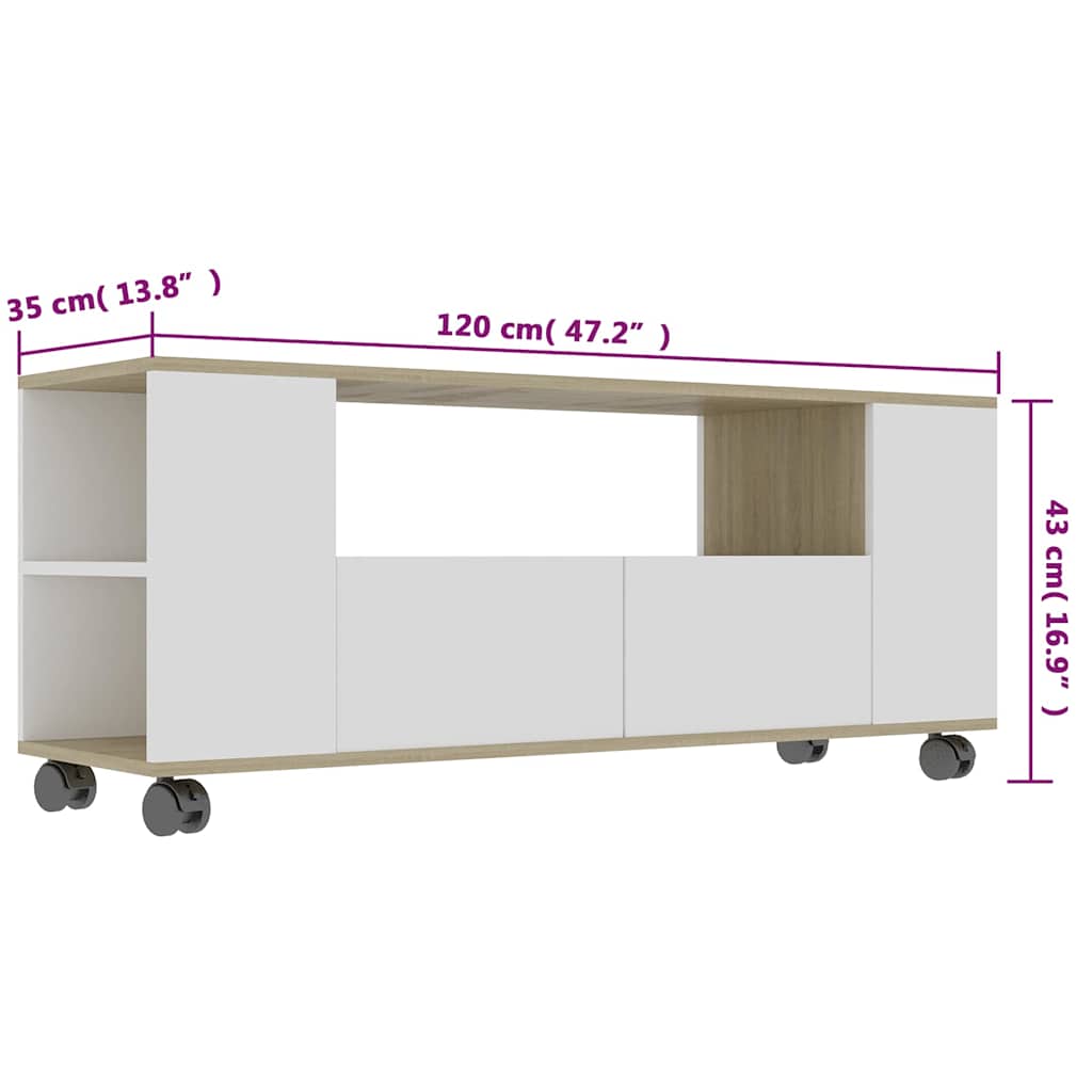 Έπιπλο Τηλεόρασης Λευκό/Sonoma Δρυς 120x35x48 εκ.Επεξ. Ξύλο