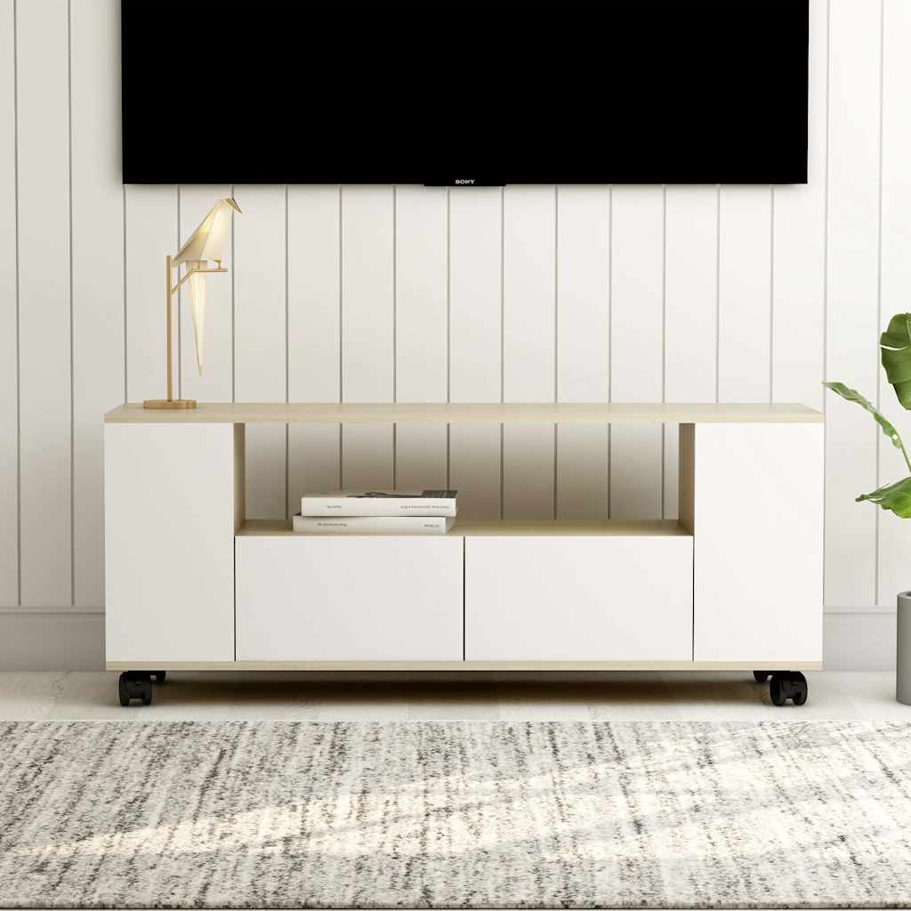 Έπιπλο Τηλεόρασης Λευκό/Sonoma Δρυς 120x35x48 εκ.Επεξ. Ξύλο