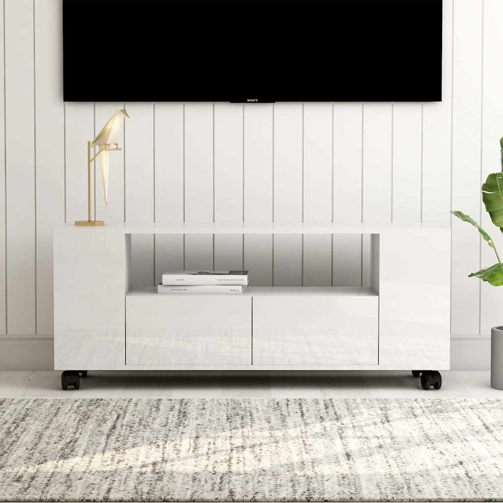 Έπιπλο Τηλεόρασης Γυαλ. Λευκό 120x35x48 εκ. Επεξεργασμένο Ξύλο