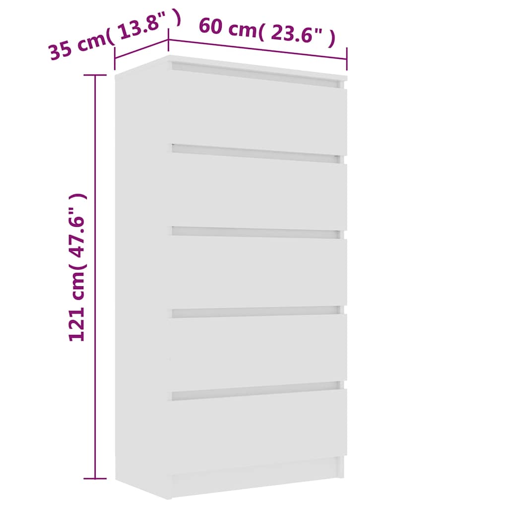 Συρταριέρα Λευκή 60 x 35 x 121 εκ. από Μοριοσανίδα