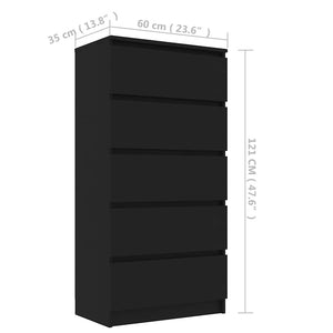 Συρταριέρα Μαύρη 60 x 35 x 121 εκ. από Μοριοσανίδα