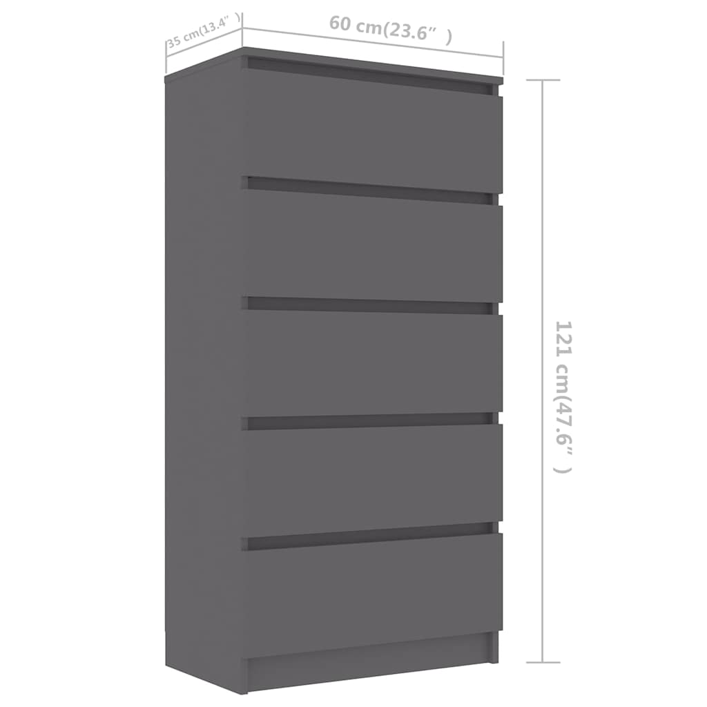 Συρταριέρα Γκρι 60 x 35 x 121 εκ. από Επεξ. Ξύλο