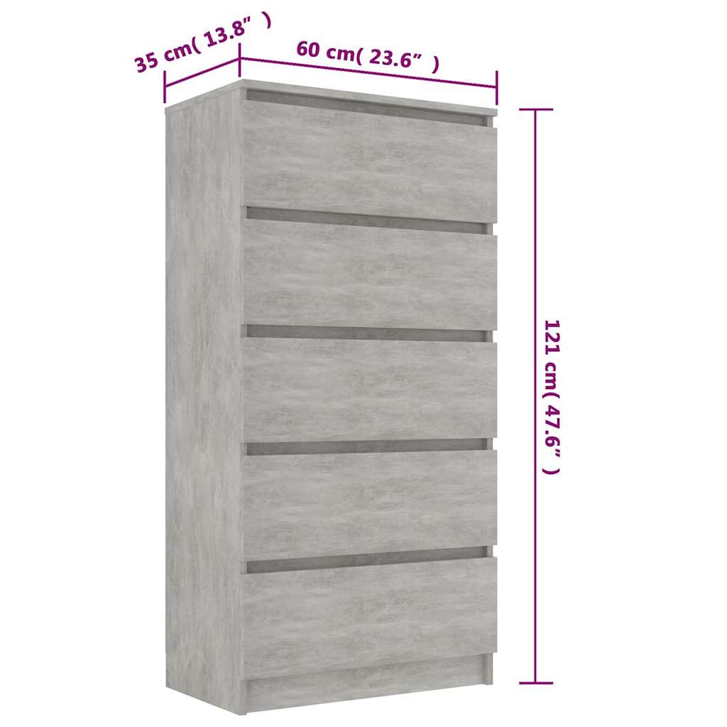 Συρταριέρα Γκρι Σκυροδέματος 60 x 35 x 121 εκ. από Επεξ. Ξύλο