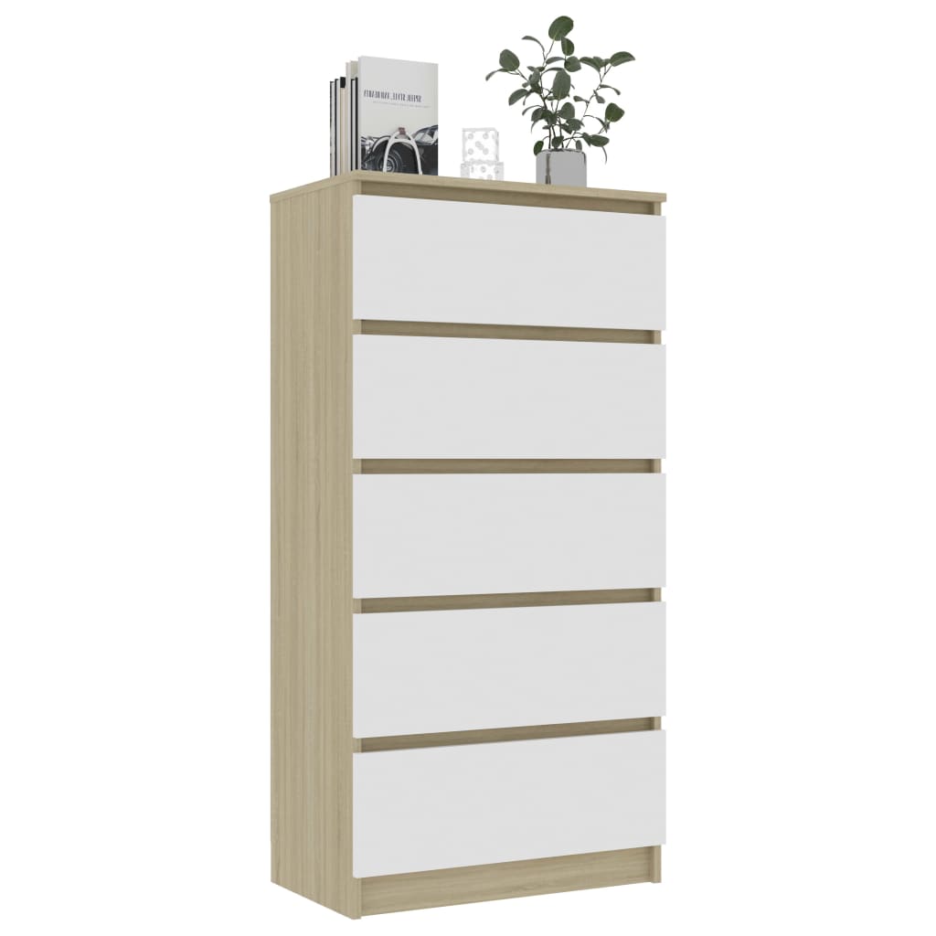 Συρταριέρα Λευκή/Sonoma Δρυς 60 x 35 x 121 εκ. από Επεξ. Ξύλο