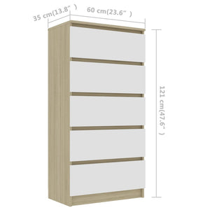 Συρταριέρα Λευκή/Sonoma Δρυς 60 x 35 x 121 εκ. από Επεξ. Ξύλο