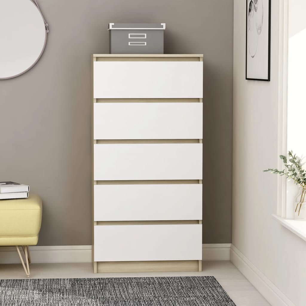 Συρταριέρα Λευκή/Sonoma Δρυς 60 x 35 x 121 εκ. από Επεξ. Ξύλο