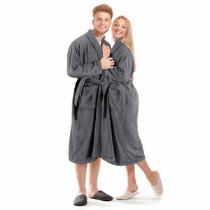 Μπουρνούζι Unisex Πετσετέ Ανθρακί L από 100% Βαμβάκι