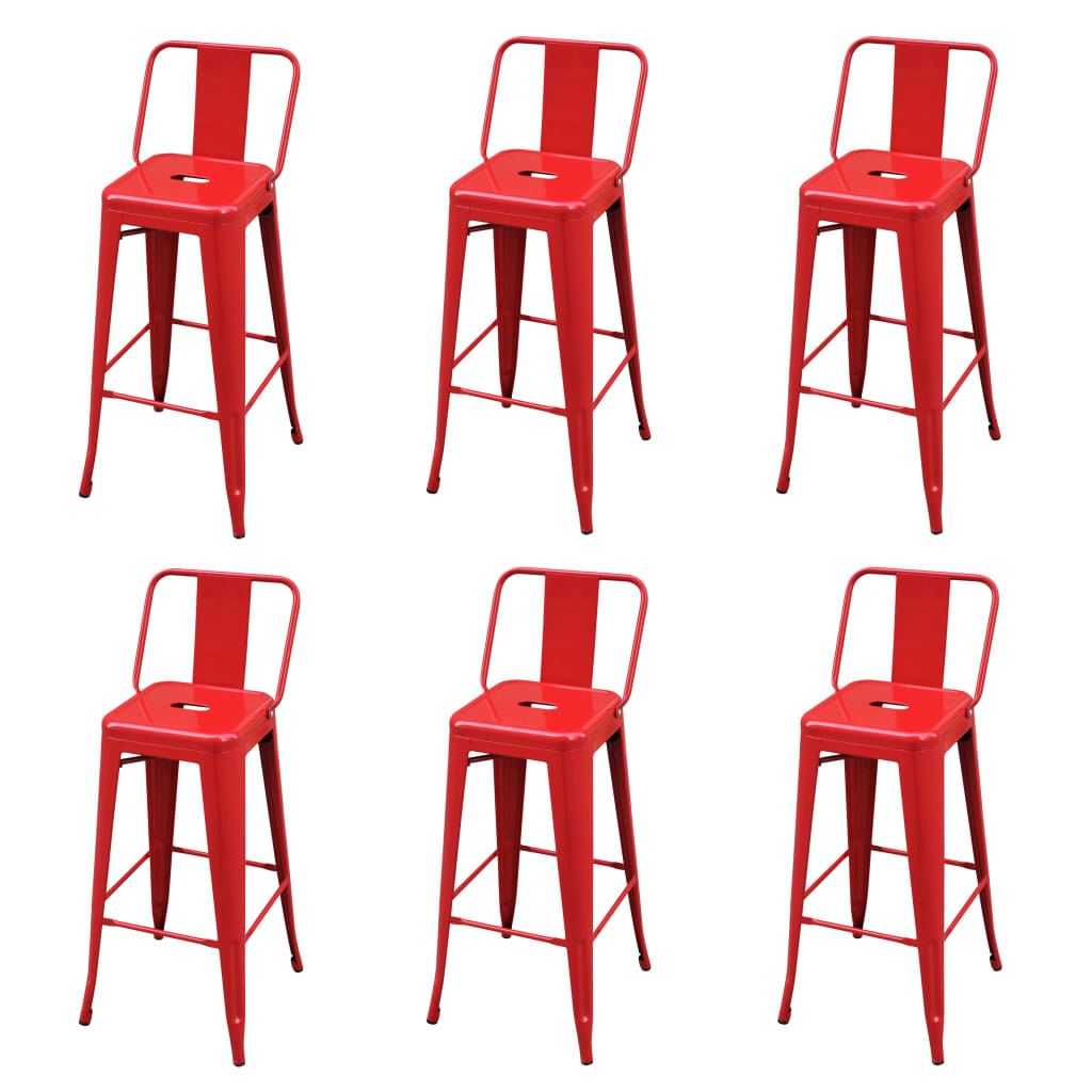 Σκαμπό Μπαρ 6 τεμ. Κόκκινα Ατσάλινα