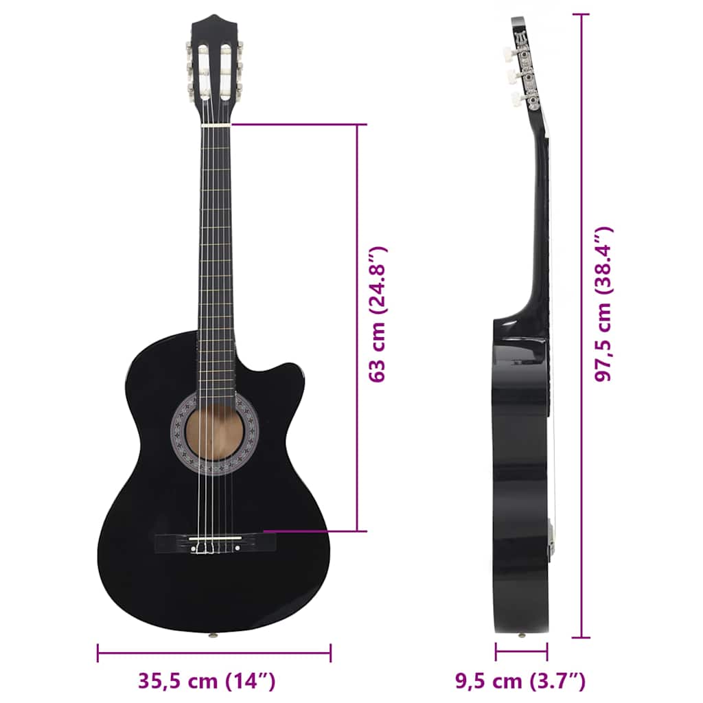 Κιθάρα Western Classical Cutaway με 6 Χορδές Μαύρη 38" - Pakobazaar
