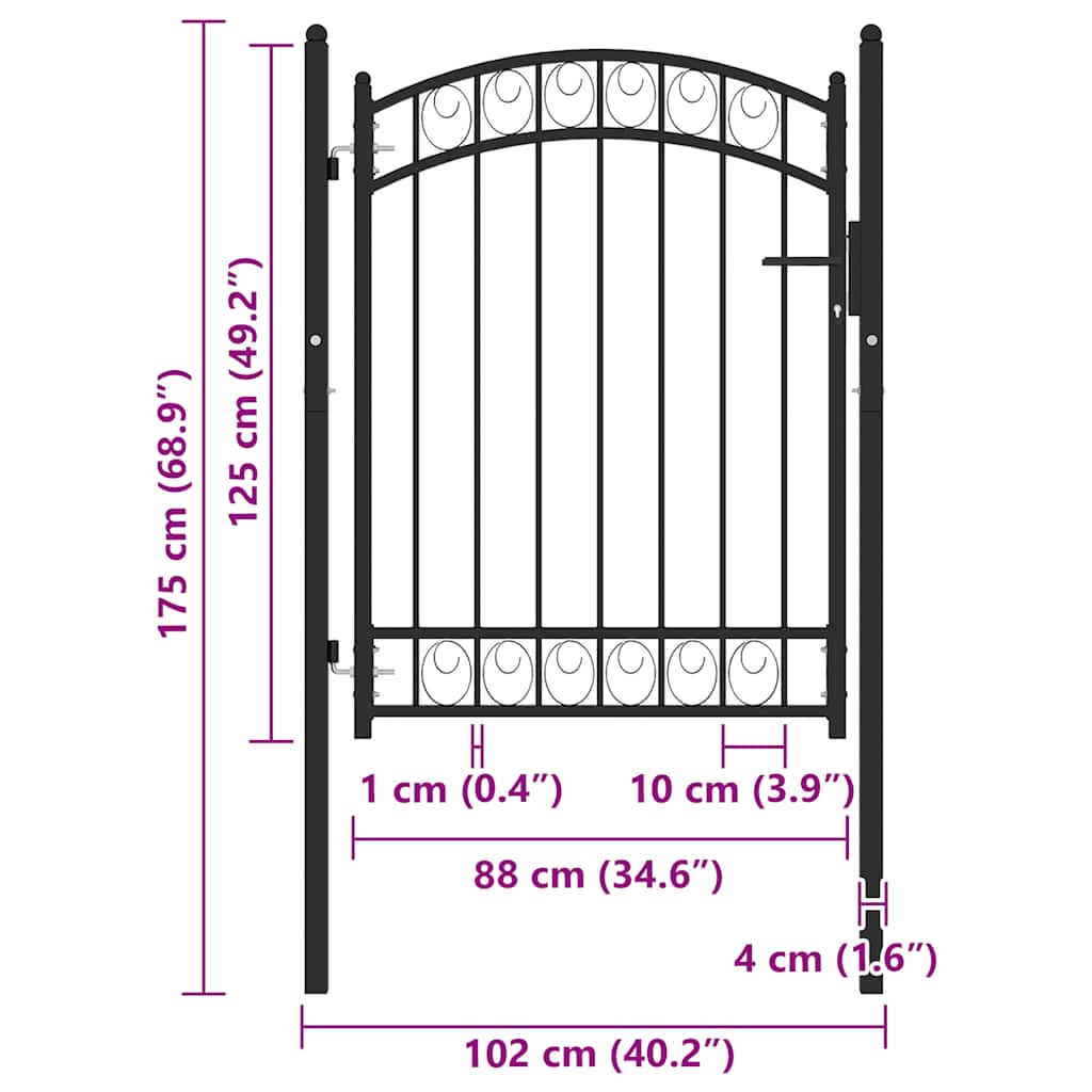 Καγκελόπορτα με Αψιδωτή Κορυφή Μαύρη 100 x 98,5 εκ. από Ατσάλι - PAKOBAZAAR