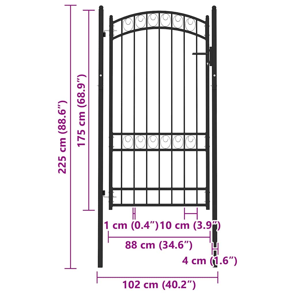 Πόρτα Περίφραξης με Αψιδωτή Κορυφή Μαύρη 100x123,5 εκ. από Ατσάλι - PAKOBAZAAR
