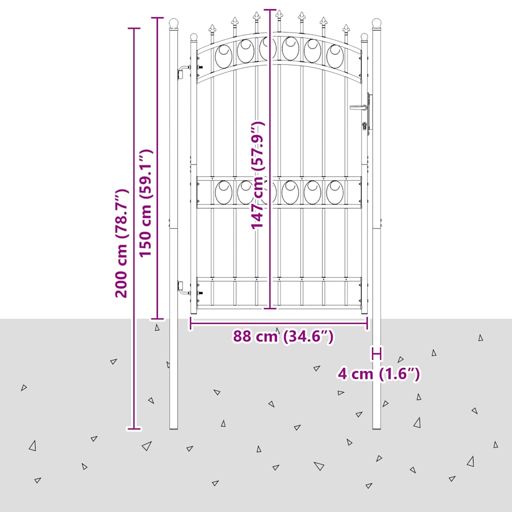 Πόρτα Περίφραξης με Ακίδες Μαύρη 103 x 147 εκ. Ατσάλινη - Pakobazaar