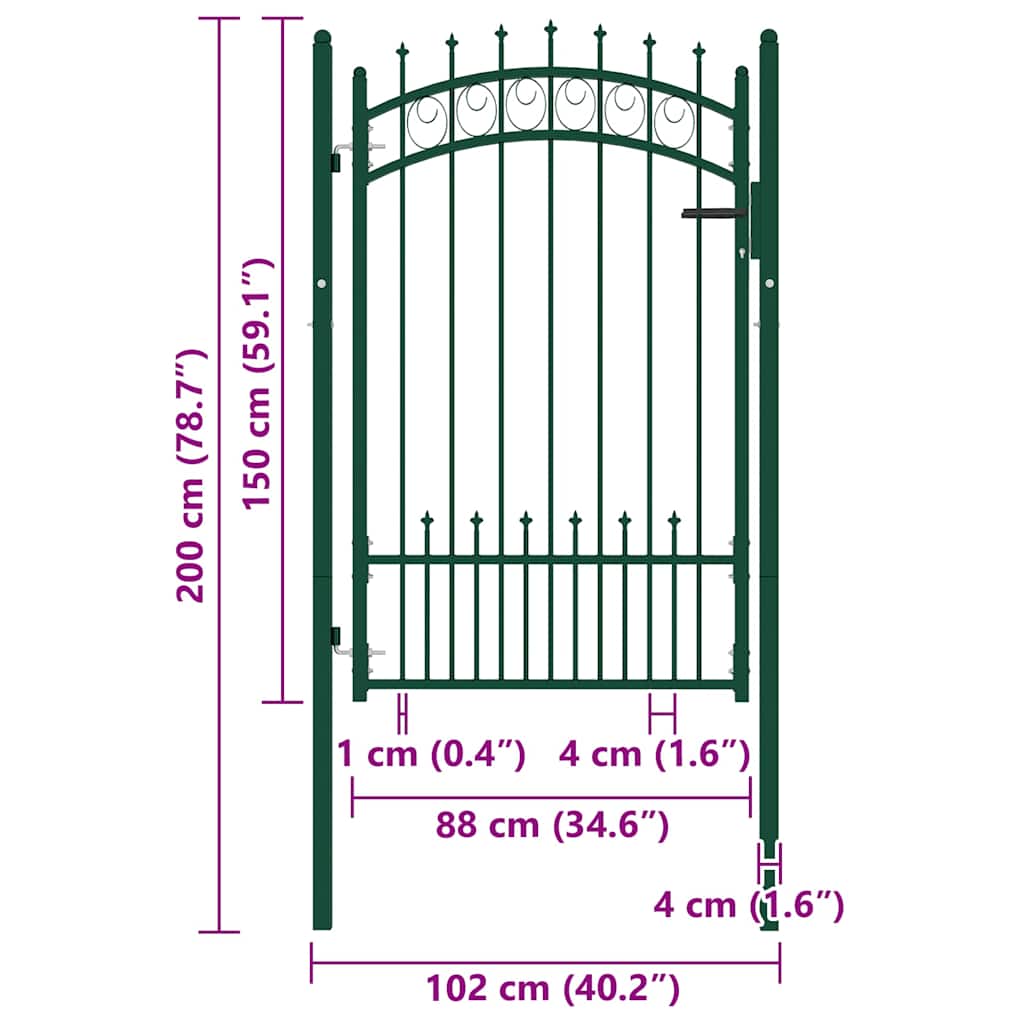 Πόρτα Περίφραξης με Ακίδες Πράσινη 104 x 117 εκ. Ατσάλινη - PAKOBAZAAR