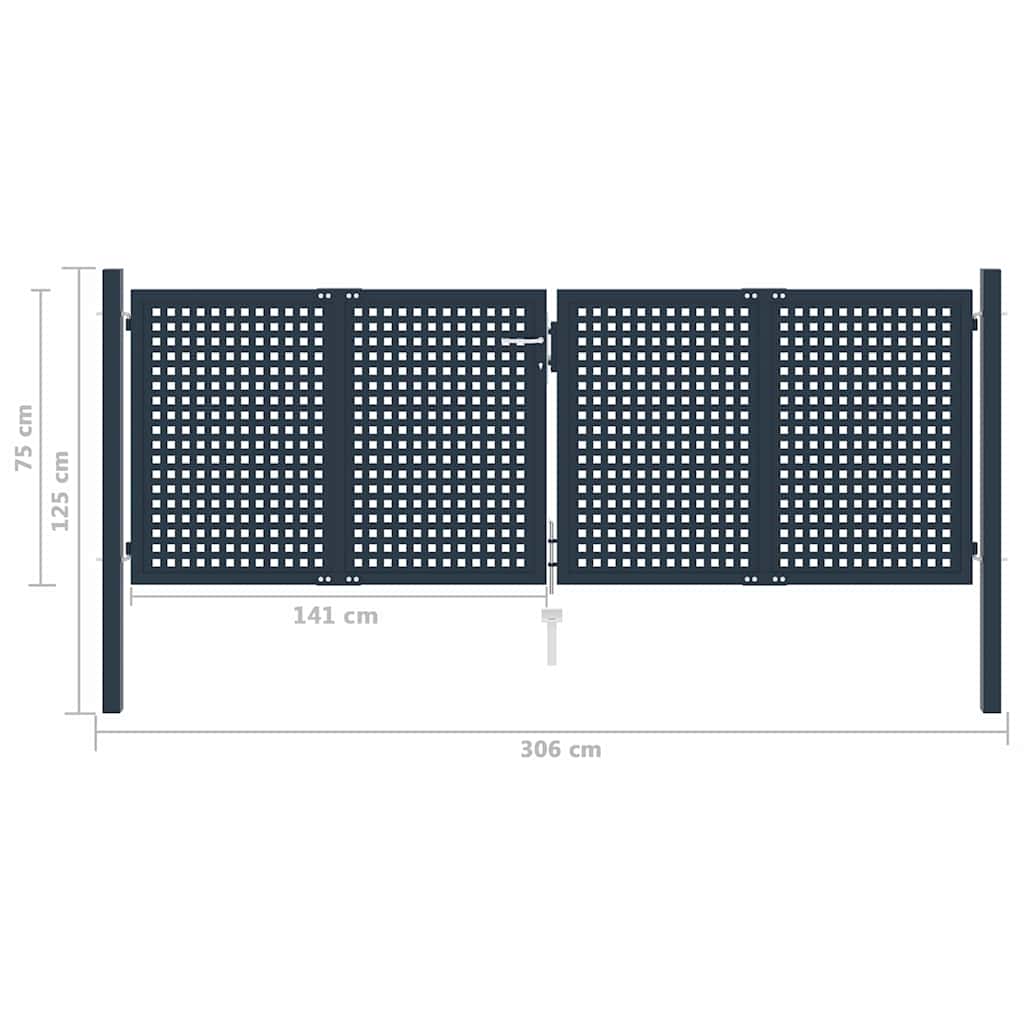 Πόρτα Περίφραξης Ανθρακί 306 x 125 εκ. Ατσάλινη