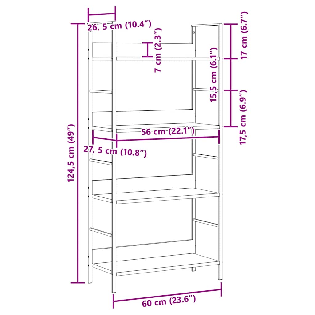 Ραφιέρα 4 Επιπέδων Δρυς 60x27,6x124,5 εκ. Επεξεργασμένο Ξύλο - PAKOBAZAAR
