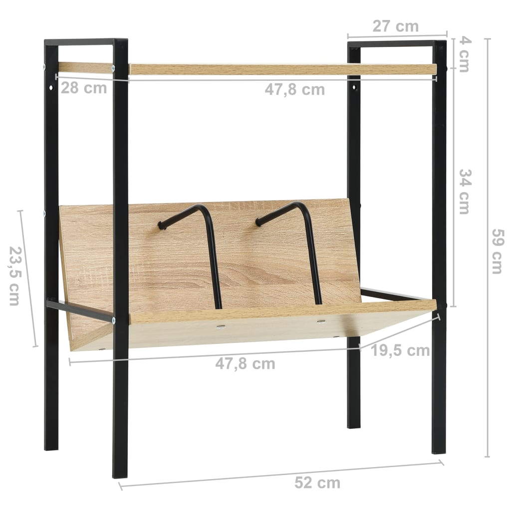 Βιβλιοθήκη 2 Επιπέδων Μαύρο/Δρυς 52x28x59εκ. Επεξεργασμένο Ξύλο - PAKOBAZAAR