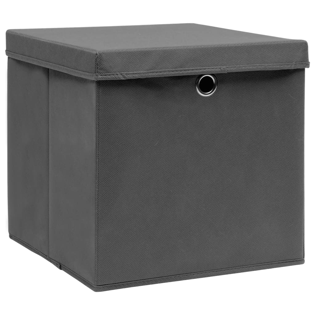 Κουτιά Αποθήκευσης με Καπάκια 4 τεμ Γκρι 32x32x32εκ Υφασμάτινα - PAKOBAZAAR