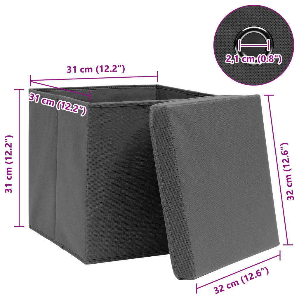 Κουτιά Αποθήκευσης με Καπάκια 4 τεμ Γκρι 32x32x32εκ Υφασμάτινα - PAKOBAZAAR