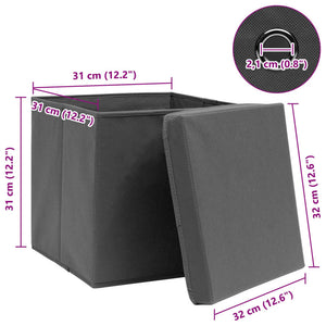 Κουτιά Αποθήκευσης με Καπάκια 4 τεμ Γκρι 32x32x32εκ Υφασμάτινα - PAKOBAZAAR