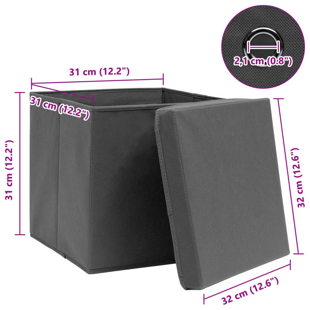 Κουτιά Αποθήκευσης με Καπάκια 10 τεμ Γκρι 32x32x32εκ Υφασμάτινα - PAKOBAZAAR