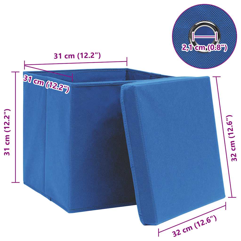Κουτιά Αποθήκευσης με Καπάκια 4 τεμ Μπλε 32x32x32εκ Υφασμάτινα - PAKOBAZAAR