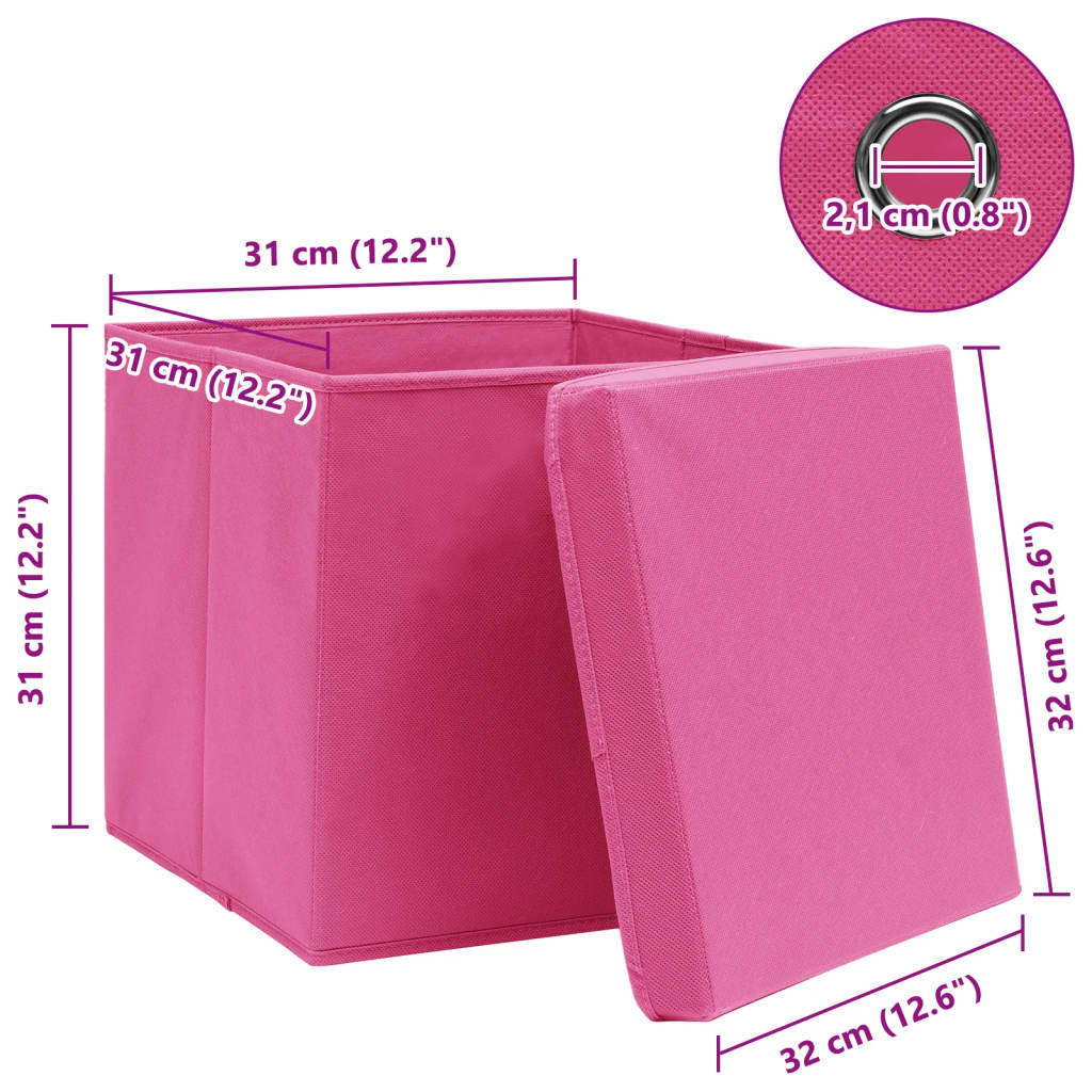 Κουτιά Αποθήκευσης με Καπάκια 10 τεμ Ροζ 32x32x32εκ Υφασμάτινα - PAKOBAZAAR